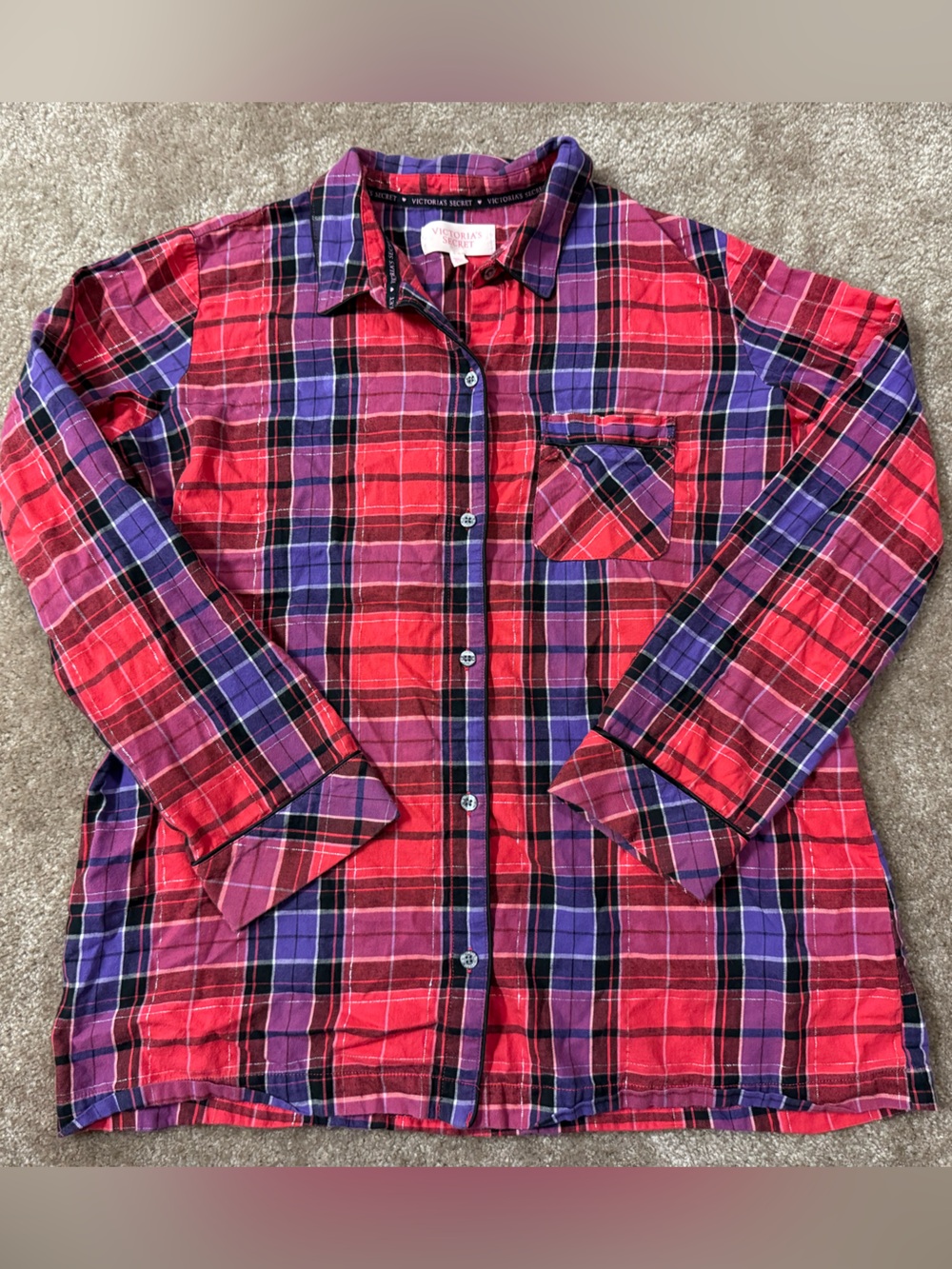 Victoria's Secret Red and Purple Plaid Button-Front Shirt